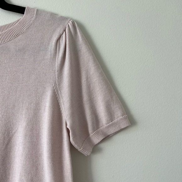 Halogen Short Sleeve Ostrich Feather Hem Sweater Light Baby Pink Size S - Picture 6 of 9